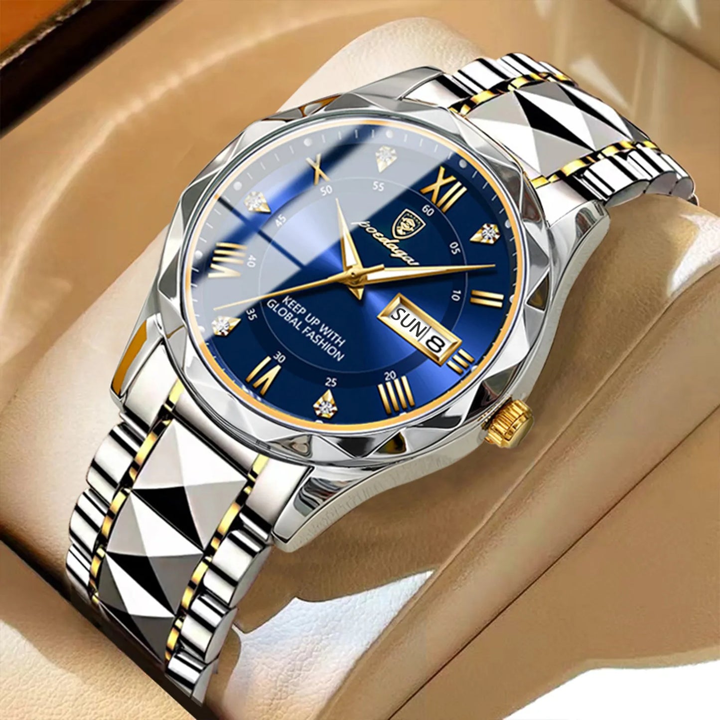 Luxury Men's Watch Waterproof Luminous Date Week Stainless Steel Watches for Men