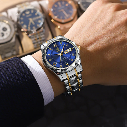Luxury Men's Watch Waterproof Luminous Date Week Stainless Steel Watches for Men