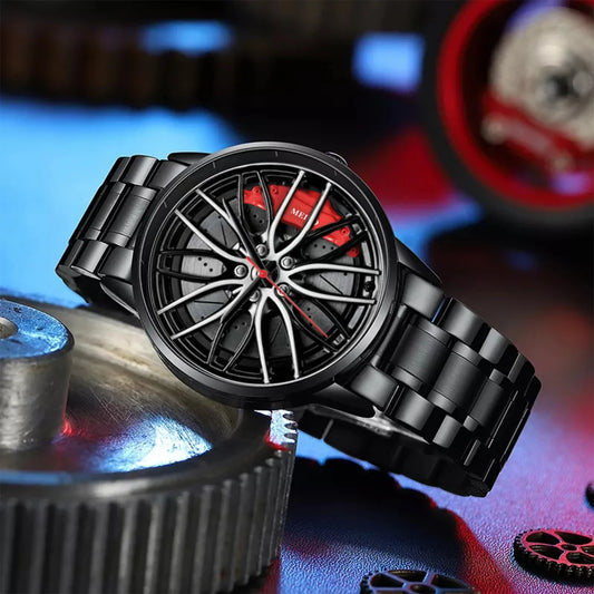 Men's Watches Waterproof Stainless Steel Quartz Watch Car Wheel Rim Hub Design Sports Watches for Men