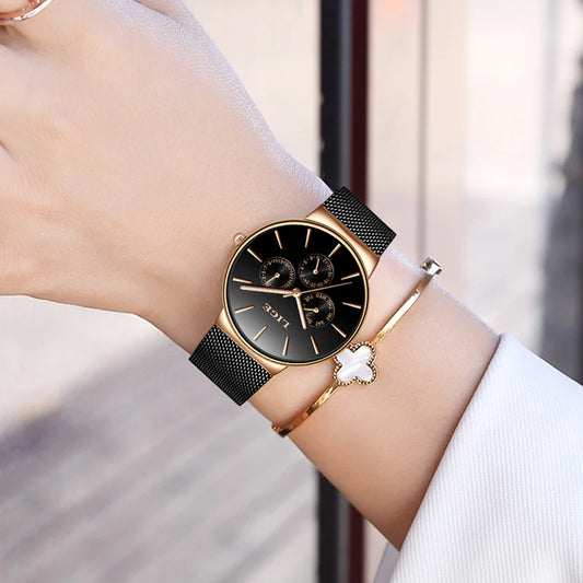 Classic Women Watches Brand Rose Gold Luxury Ladies Dress Watch Fashion Casual Waterproof Quartz Calendar Wristwatch