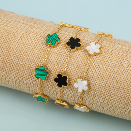 Stainless Steel Gold Plated Five Leaf Petal Flower Bracelet Luxury Gifts for Women